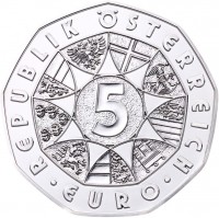 Austria coin 5 Euro - Dürer's Young Hare - Silver (2016) reverse reverse of 5 Euro - Dürer's Young Hare - Silver (2016) coin with KM# 3251a from Austria. Inscription: REPUBLIK ÖSTERREICH 5 · EURO ·