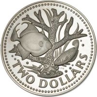 Barbados coin 2 Dollars - Elizabeth II (1973 - 1984) reverse reverse of 2 Dollars - Elizabeth II (1973 - 1984) coin with KM# 15 from Barbados. Inscription: TWO DOLLARS