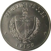 Cuba coin 1 Peso - Cuban Fauna: Solenodon (1981) obverse obverse of 1 Peso - Cuban Fauna: Solenodon (1981) coin with KM# 64 from Cuba. Inscription: REPUBLICA DE CUBA 1 PESO