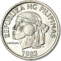 obverse of 1 Sentimo (1983 - 1993) coin with KM# 238 from Philippines. Inscription: REPUBLIKA NG PILIPINAS LAPULAPU 1983