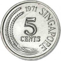 reverse of 5 Cents - FAO (1971) coin with KM# 8 from Singapore. Inscription: 1971 SINGAPORE 5 CENTS