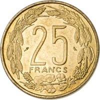 reverse of 25 Francs (1962) coin with KM# 4 from Equatorial African States. Inscription: 25 FRANCS