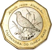 Cape Verde coin 100 Escudos - Birds: Raso Lark (Alauda Razae) (1994) reverse reverse of 100 Escudos - Birds: Raso Lark (Alauda Razae) (1994) coin with KM# 39a from Cape Verde. Inscription: Alauda razae Alexander CALHANDRA DO ILHÉU RASO