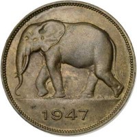 obverse of 5 Francs - Leopold III (1947) coin with KM# 29 from Belgian Congo. Inscription: 1947