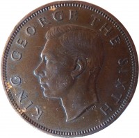 obverse of 1 Penny - George VI (1949 - 1952) coin with KM# 21 from New Zealand. Inscription: KING GEORGE THE SIXTH