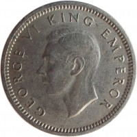 obverse of 3 Pence - George VI (1947) coin with KM# 7a from New Zealand. Inscription: GEORGE VI KING EMPEROR