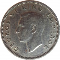 obverse of 6 Pence - George VI (1947) coin with KM# 8a from New Zealand. Inscription: GEORGE VI KING EMPEROR