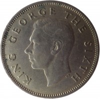 obverse of 1 Florin - George VI (1948 - 1951) coin with KM# 18 from New Zealand. Inscription: KING GEORGE THE SIXTH