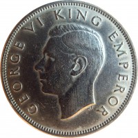 obverse of 1/2 Crown - George VI (1947) coin with KM# 11a from New Zealand. Inscription: GEORGE VI KING EMPEROR
