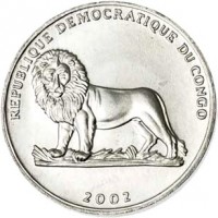 Congo - Democratic Republic coin 25 Centimes - Animal: Goat (2002) obverse obverse of 25 Centimes - Animal: Goat (2002) coin with KM# 77 from Congo - Democratic Republic. Inscription: REPUBLIQUE DEMOCRATIQUE DU CONGO 2002