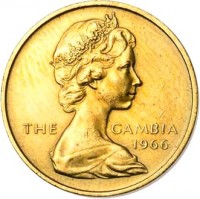 obverse of 3 Pence - Elizabeth II - 2'nd Portrait (1966) coin with KM# 2 from Gambia. Inscription: THE GAMBIA 1966