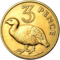 Gambia coin 3 Pence - Elizabeth II - 2'nd Portrait (1966) reverse reverse of 3 Pence - Elizabeth II - 2'nd Portrait (1966) coin with KM# 2 from Gambia. Inscription: 3 PENCE