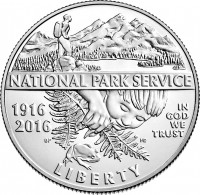 obverse of 1/2 Dollar - 100th Anniversary of the National Park Service (2016) coin with KM# 644 from United States. Inscription: NATIONAL PARK SERVICE 1916 2016 IN GOD WE TRUST LIBERTY