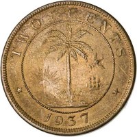 Liberia coin 2 Cents (1937) reverse reverse of 2 Cents (1937) coin with KM# 12 from Liberia. Inscription: TWO CENTS 1937