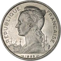 Madagascar coin 5 Francs (1953) obverse obverse of 5 Francs (1953) coin with KM# 5 from Madagascar. Inscription: REPUBLIQUE FRANÇAISE 1953