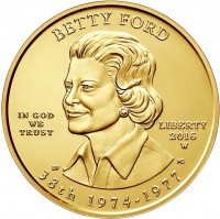 obverse of 10 Dollars - Betty Ford (2016) coin with KM# 628 from United States. Inscription: BETTY FORD IN GOD WE TRUST LIBERTY 2016 W 38th 1974-1977