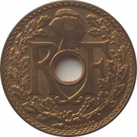 obverse of 1/2 Cent (1935 - 1940) coin with KM# 20 from French Indochina. Inscription: R F