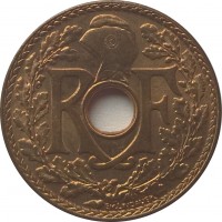 French Indochina coin 1/2 Cent (1935 - 1940) obverse obverse of 1/2 Cent (1935 - 1940) coin with KM# 20 from French Indochina. Inscription: R F