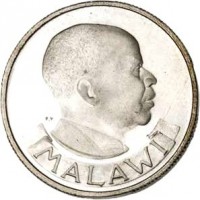 obverse of 6 Pence (1964 - 1967) coin with KM# 1 from Malawi. Inscription: MALAWI