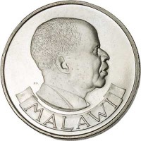 obverse of 1 Florin (1964) coin with KM# 3 from Malawi. Inscription: MALAWI