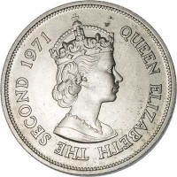 obverse of 10 Rupees - Elizabeth II - Independence - 1'st Portrait (1971) coin with KM# 38 from Mauritius. Inscription: QUEEN ELIZABETH THE SECOND 1971