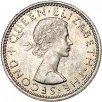 obverse of 6 Pence - Elizabeth II - 1'st Portrait (1955 - 1963) coin with KM# 4 from Rhodesia and Nyasaland. Inscription: + QUEEN · ELIZABETH · THE · SECOND
