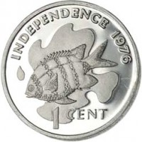 Seychelles coin 1 Cent - Declaration of Independence (1976) reverse reverse of 1 Cent - Declaration of Independence (1976) coin with KM# 21 from Seychelles. Inscription: INDEPENDENCE 1976 1 CENT