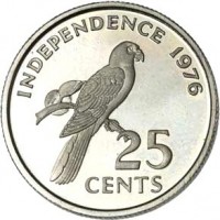 reverse of 25 Cents - Declaration of Independence (1976) coin with KM# 24 from Seychelles. Inscription: INDEPENDENCE 1976 25 CENTS