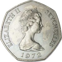 obverse of 5 Rupees - Elizabeth II - 2'nd Portrait (1972) coin with KM# 19 from Seychelles. Inscription: ELIZABETH II SEYCHELLES 1972