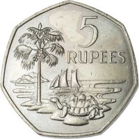 reverse of 5 Rupees - Elizabeth II - 2'nd Portrait (1972) coin with KM# 19 from Seychelles. Inscription: 5 RUPEES