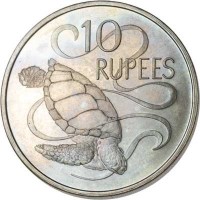 reverse of 10 Rupees - Elizabeth II - 2'nd Portrait (1974) coin with KM# 20 from Seychelles. Inscription: 10 RUPEES