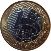 reverse of 1 Real - Olympic Games Rio 2016: Golf (2014) coin with KM# 690 from Brazil. Inscription: 1 REAL 2014