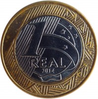 Brazil coin 1 Real - Olympic Games Rio 2016: Swimming (2014) reverse reverse of 1 Real - Olympic Games Rio 2016: Swimming (2014) coin with KM# 688 from Brazil. Inscription: 1 REAL 2014