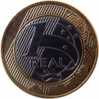 Brazil coin 1 Real - Olympic Games Rio 2016: Soccer (2015) reverse reverse of 1 Real - Olympic Games Rio 2016: Soccer (2015) coin with KM# 708 from Brazil. Inscription: 1 REAL 2015