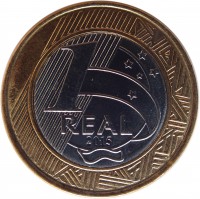 Brazil coin 1 Real - Olympic Games Rio 2016: Basketball (2015) reverse reverse of 1 Real - Olympic Games Rio 2016: Basketball (2015) coin with KM# 704 from Brazil. Inscription: 1 REAL 2015
