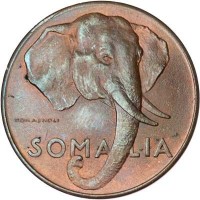 obverse of 10 Centesimi (1950) coin with KM# 3 from Somalia. Inscription: ROMAGNOLI SOMALIA