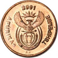 South Africa coin 2 Cents - AFURIKA-TSHIPEMBE (2000 - 2001) obverse obverse of 2 Cents - AFURIKA-TSHIPEMBE (2000 - 2001) coin with KM# 222 from South Africa. Inscription: AFURIKA - TSHIPEMBE ALS