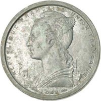 Togo coin 2 Francs (1948) obverse obverse of 2 Francs (1948) coin with KM# 5 from Togo. Inscription: REPUBLIQUE FRANÇAISE UNION FRANÇAISE BAZOR 1948
