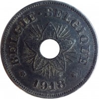 obverse of 50 Centimes - Albert I - WWI German Occupation (1918) coin with KM# 83 from Belgium. Inscription: BELGIË · BELGIQUE * 1918 *