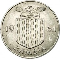 Zambia coin 1 Shilling (1964) obverse obverse of 1 Shilling (1964) coin with KM# 2 from Zambia. Inscription: 19 64 ZAMBIA