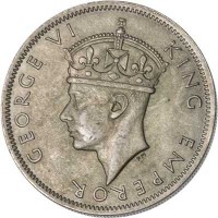 obverse of 2 Shillings - George VI (1947) coin with KM# 19b from Southern Rhodesia. Inscription: GEORGE VI KING EMPEROR