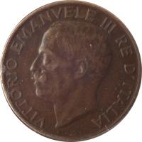 obverse of 5 Centesimi - Vittorio Emanuele III (1919 - 1937) coin with KM# 59 from Italy. Inscription: VITTORIO EMANVELE III RE D'ITALIA A.MOTTI
