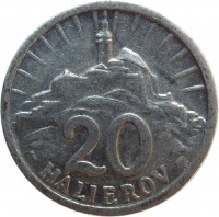 Slovakia coin 20 Halierov (1942 - 1943) reverse reverse of 20 Halierov (1942 - 1943) coin with KM# 4a from Slovakia. Inscription: 20 HALIEROV