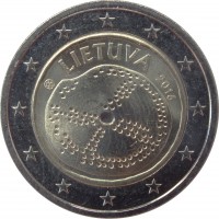 obverse of 2 Euro - Baltic Culture (2016) coin with KM# 221 from Lithuania. Inscription: LIETUVA 2016