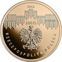 obverse of 200 Złotych - Bicentenary of the Warsaw University of Life Sciences (2016) coin with Y# 967 from Poland. Inscription: 2016 200ZŁ RZECZPOSPOLITA POLSKA