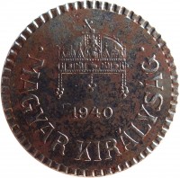 obverse of 2 Fillér - Miklós Horthy (1940 - 1942) coin with KM# 518 from Hungary. Inscription: 1940 MAGYAR KIRÁLYSÁG
