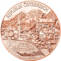 Austria coin 10 Euro - Oberösterreich (2016) obverse obverse of 10 Euro - Oberösterreich (2016) coin with KM# 3255 from Austria. Inscription: REPUBLIK ÖSTERREICH 10 EURO HALLSTATT 2016