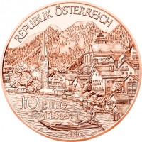 obverse of 10 Euro - Oberösterreich (2016) coin with KM# 3255 from Austria. Inscription: REPUBLIK ÖSTERREICH 10 EURO HALLSTATT 2016