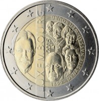 Luxembourg coin 2 Euro - Henri I - 125th Anniversary of the House of Nassau-Weilburg (2015) obverse obverse of 2 Euro - Henri I - 125th Anniversary of the House of Nassau-Weilburg (2015) coin from Luxembourg. Inscription: LUXEMBOURG 2015 1890 - DYNASTIE NASSAU-WEILBOURG