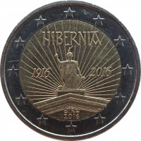 Ireland coin 2 Euro - One hundred Years Since the 1916 Easter Rising in Ireland (2016) obverse obverse of 2 Euro - One hundred Years Since the 1916 Easter Rising in Ireland (2016) coin with KM# 88 from Ireland. Inscription: HIBERNIA 1916 2016 éire 2016